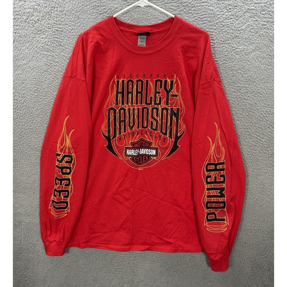 Harley Davidson Shirt Adult 2XL XXL Red Motorcycle Biker Grunge Skater Y2K Mens